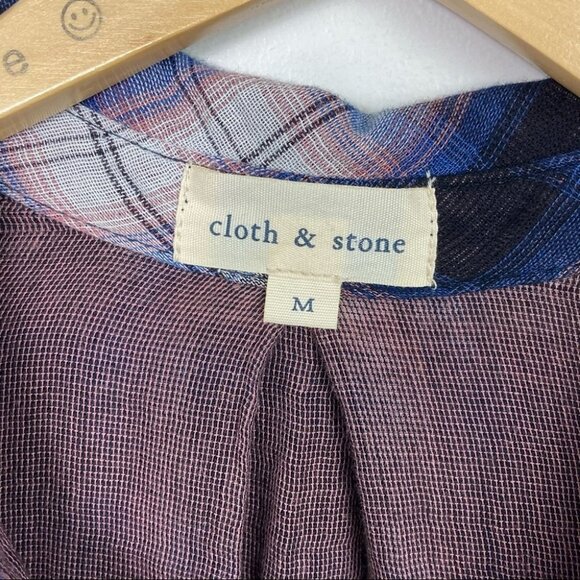 Anthropologie Cloth Stone Split Back Plaid Shirt Size Medium Flannel Bohemian‎ M - Picture 3 of 13